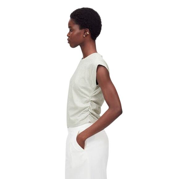 Madewell Side-Cinch Muscle Tee XS Dusty Celadon Stripe NWT - Picture 3 of 9